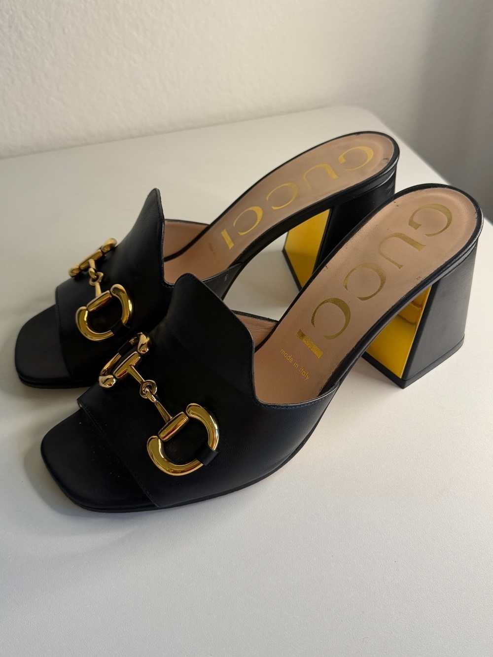 Gucci Horsebit Accent Leather Slide Heels